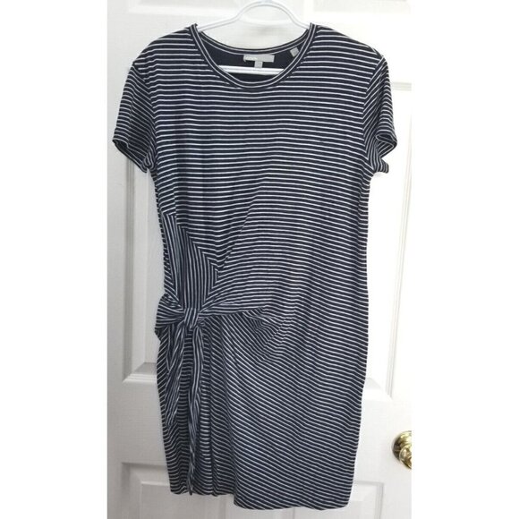 Vince T Shirt Dress Side Tie Navy Stripe Cotton Lined Nautical XS - Picture 1 of 5